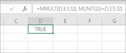 MMULT formula using MUNIT(2) returns TRUE