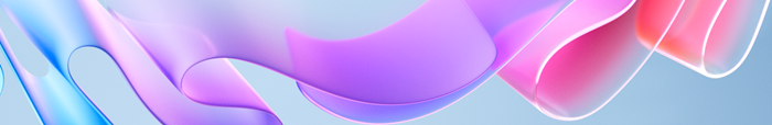 Banner containing a gradient, pastel colored 3D ribbon in front of a blue background.