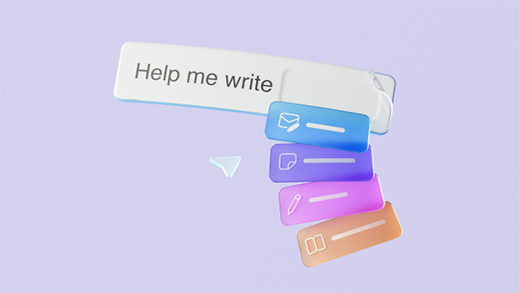 Screenshot that shows 3D rendering of the Microsoft 365 Copilot text box with different prompt drafting button options.