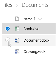 Screenshot of selecting a file in OneDrive in list view