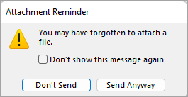 Image of Attachment Reminder dialogue box.