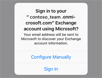 Tap Sign In if using O365 or tap Configure Manually if you have your organizations server settings.