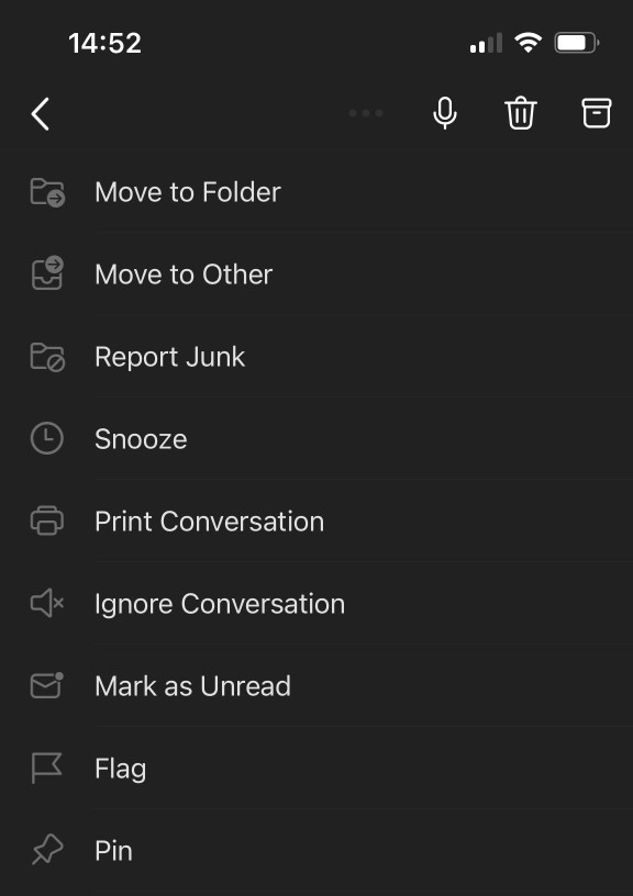 Ellipse menu at the top of the screen for Outlook Mobile