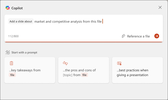 Copilot prompt to add a slide from a reference file