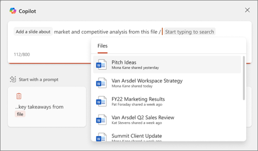 Reference file picker in Copilot for PowerPoint