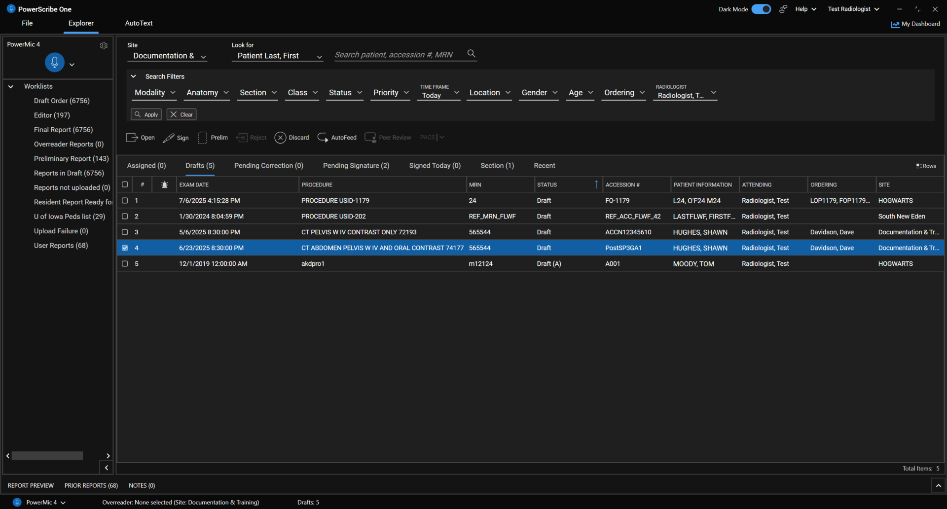 Image displaying Explorer screen in PowerScribe One