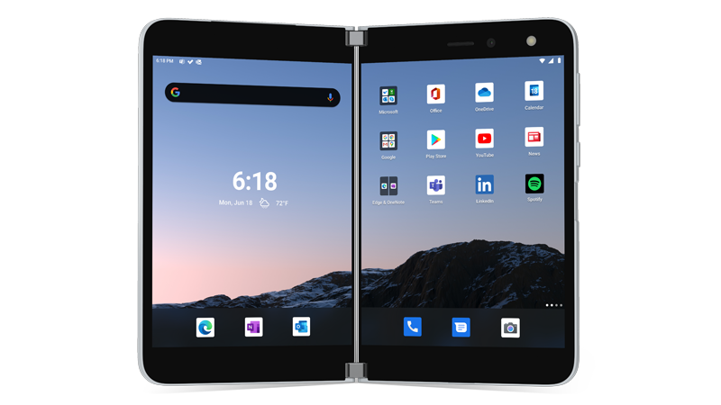 Surface Duo opened with Home screen showing