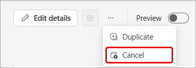 Screenshot of cancelling a Teams event
