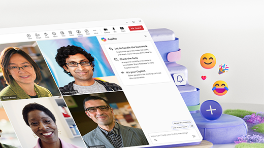 Teams meeting UI with chat window and emojis on screen.