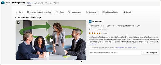 Course details page with the Mark complete button for Collaborative Leadership.