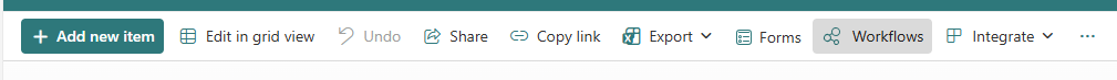 Screenshot that shows SharePoint Workflows in List and Document Bar.