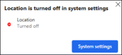 Location services turned off message with Word document
