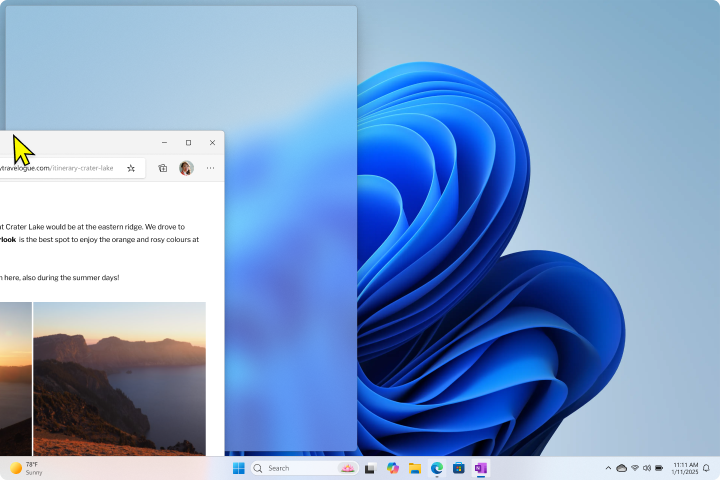 Screenshot of a window being snapped to the side of the screen.