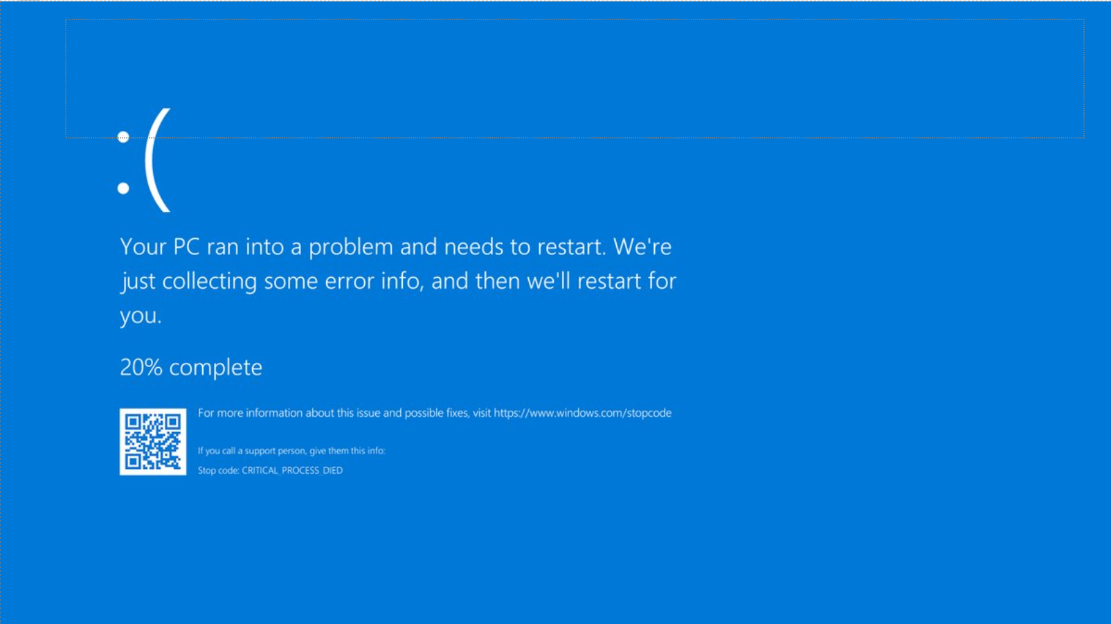 Screenshot of Stop code error in Windows 10